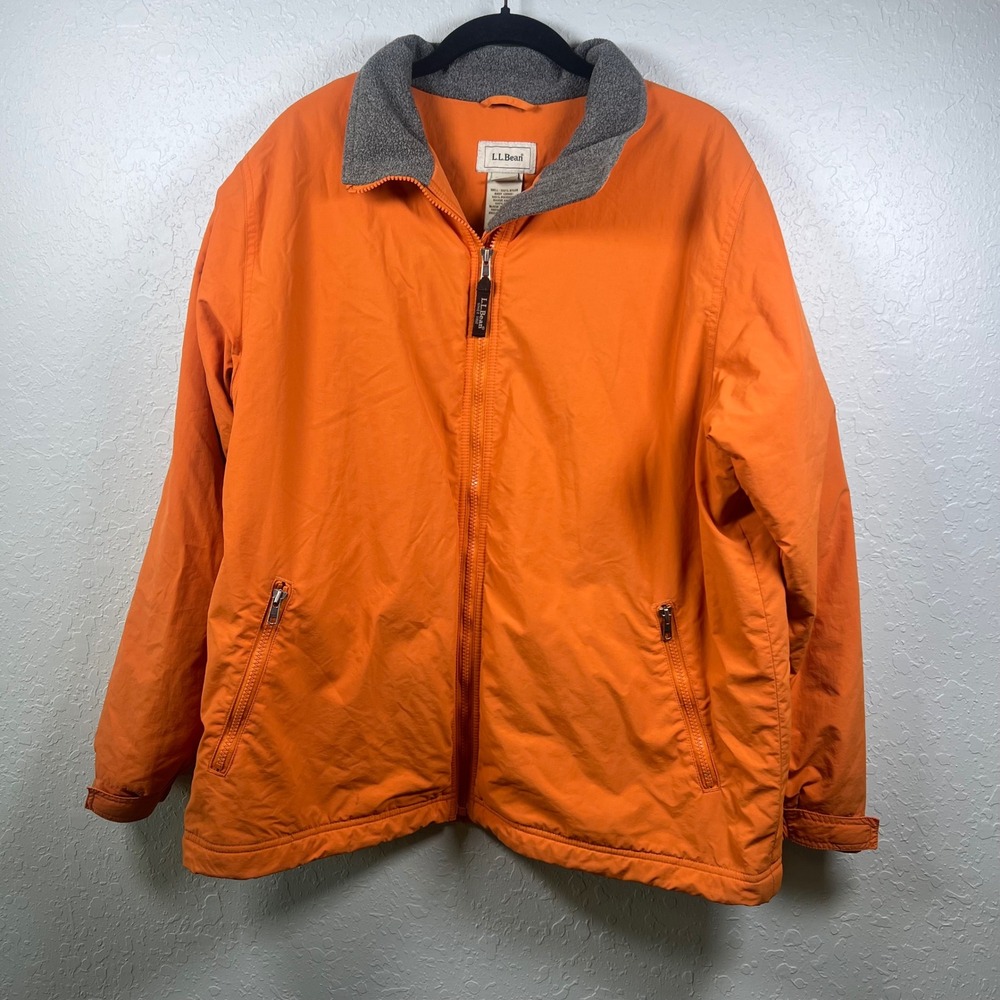 LL Bean Warm-Up Jacket style Womens Outdoor Fleece Lined XL Orange Zip Up